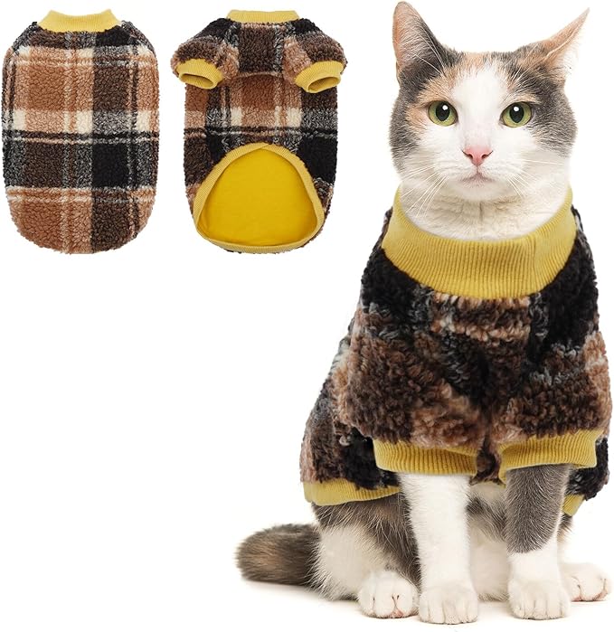 Cat Clothes -2 Legged Pullover Cat Sweater Soft Warm Pet Apparel Kitten Clothes for Kittens Only Elastic, Yellow M