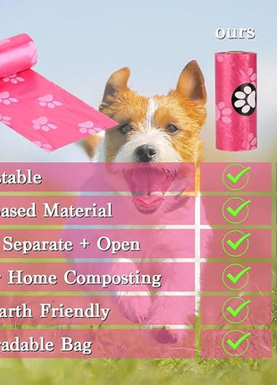 Biodegradable Dog Poo Bags with Holder-240 Large Poop Bags, Corn Starch Blended Compostable Bag, Extra Thick Strong Leak Proof Waste Bag for Dogs (Pink)