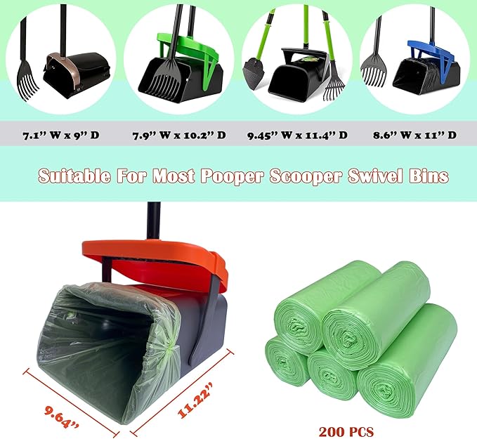 Dog Poop Bags for Most Pooper Scooper Swivel Bin, 200 Count 100% Leak Proof Poop Bags for Dogs, Large Enough for Common Pooper Scoopers
