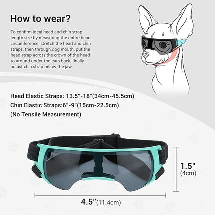 LESYPET Dog Goggles for Small Medium Dogs, UV Protection Dog Sunglasses with Foam Padded, Windproof Eye Protection Puppy Sunglasses for Riding Driving, Adjustable, Blue