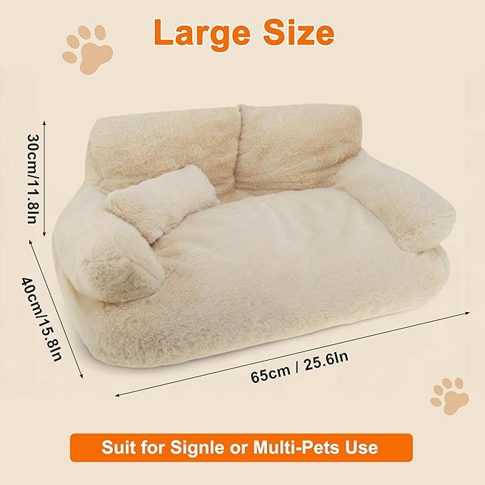 Cat Sofa, Pet Bed with Bolstered Edges, Extra Plush Sponge Padding, Cat Beds for Indoor with Removable Washable Cover, Non-Slip Bottom, Brown