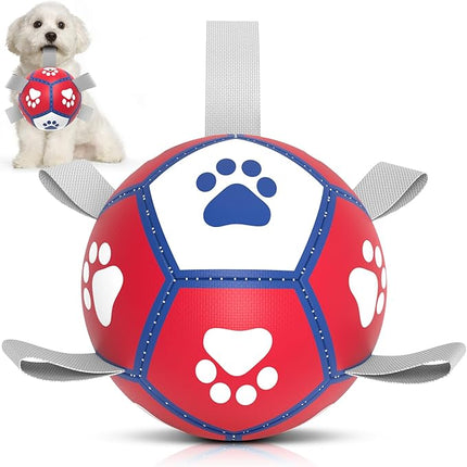 Diman Small Dog Toys Soccer Ball with Straps,Interactive Dog Balls for Tug of War, Yard Games, Dog Waterpool Toy, Herding Ball for Small Dogs, Pet Birthday Gifts Boredom Buster (5inch)