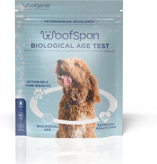 WoofSpan Dog Biological Age Test - DNA Methylation Science to Assess Healthspan, Aging Rate, and Risk for Common Conditions - Personalized Health Report & Preventative Care Tool for Dogs