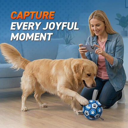 QDAN Dog Ropes Toys, Soccer Ball with Straps, Puppy Birthday Gifts, Durable Balls for Medium Large Dogs-Blue&Grey（8 Inch）