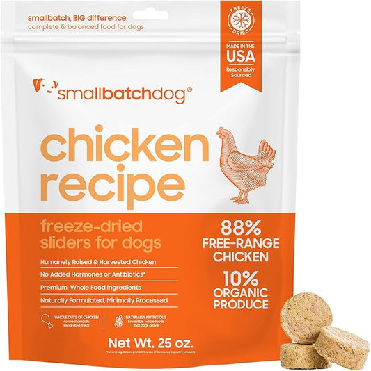 smallbatch Pets Freeze Dried Raw Dog Food, Chicken Recipe, 25 oz, Organic High Protein Dog Food, Grain Free, Made in The USA, Humanely Raised Meat, Single Protein, for Picky Eaters, Hydrate & Serve