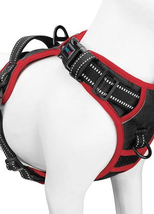 PHOEPET 2019 Upgraded No Pull Dog Harness, Reflective Adjustable Vest, with a Training Handle + 2 Metal Leash Hooks+ 3 Snap Buckles +4 Slide Buckles(M, Black)