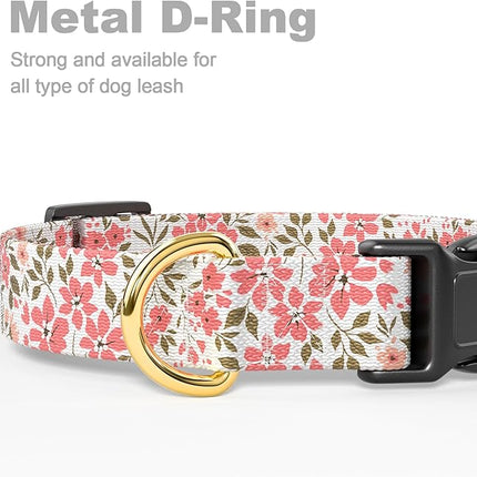 Rnivvi Dog Collar for Medium Dogs, Cute Floral Heavy Duty Adjustable Puppy Collar with Quick Release Buckle for Girl & Female, Pet Accessories for Walking Running, M Length 1" Width, Pink White