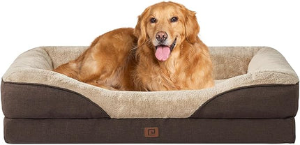 EHEYCIGA Memory Foam XL Dog Bed for XLarge Sized, Extra Large Orthopedic Dog Sofa with Sides and Waterproof Liner, Washable Bolster Pet Bed Couch with Removable Cover, 42x30x7.5 Inch, Brown