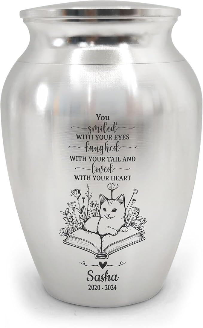 Artsy Woodsy Personalized Pet Memorial Mini Urns - Stainless Steel Decorative Keepsake Urns for Ashes, 2.56 inch, Gifts for Cat Lovers in Loving Memory