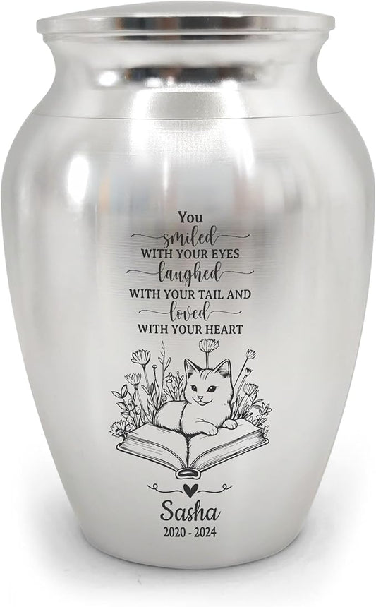 Artsy Woodsy Personalized Pet Memorial Mini Urns - Stainless Steel Decorative Keepsake Urns for Ashes, 2.56 inch, Gifts for Cat Lovers in Loving Memory