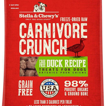 Stella & Chewy's Freeze-Dried Raw Dog Treats - Carnivore Crunch for Training - Natural Limited Ingredient, Grain-Free - Perfect for Picky Eaters - Duck Recipe - 3.25 oz Bag