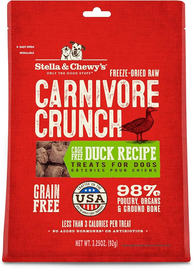 Stella & Chewy's Freeze-Dried Raw Dog Treats - Carnivore Crunch for Training - Natural Limited Ingredient, Grain-Free - Perfect for Picky Eaters - Duck Recipe - 3.25 oz Bag