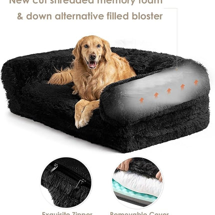EHEYCIGA Foldable Human Dog Bed, 72"x44"x11" Orthopedic Memory Foam Human Sized Dog Bed, Waterproof Pet Bed for People, Faux Fur Pet Couch for Adult with Non-Slip Bottom, Black