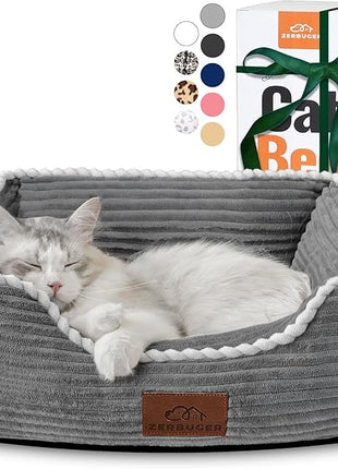 Cat Dog Bed for Pets, Rectangle Pet Bed Gift for Puppy and Kitten, Machine Washable Calming Fluffy Pet Couch Sofa for Indoor Outdoor, Portable Soft Cat Bed with Non-Slip Bottom (Small, Grey)