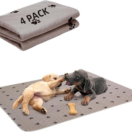 PUPTECK Washable Pee Pads for Dogs - 4 Packs Waterproof Reusable Puppy Potty Training Pads Whelping Mat 24" x 36”- Fast Absorption Non-Slip Pet Food Feeding Mat - Pad for Small Animals