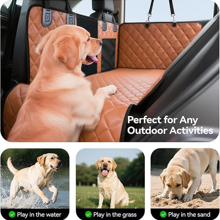 Hard Bottom Car Seat Cover for Dogs, PU+Plush Dog Car Seat Cover for Back Seat, Waterproof Backseat Extender for Dogs in Car (Brown, XL - Full-Size SUVs & Trucks)