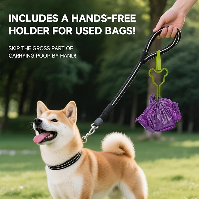 270 Count Scented Dog Poop Bags Rolls, 20 Micron Ultra Thick, Heavy Duty Tear Resistant Leak Proof for Yuck-Free Cleanup, Includes Dispenser & Leash Clip, 9 x 13 Inch, Gaze Doodle (Purple)