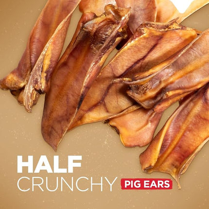 Natural Farm Half Pig Ears for Dogs (25-Pack), One Ingredient: Natural Pigs Ears, Air Dried, Long-Lasting & Highly Digestible Treats, Great for Puppy and Large/Medium Dogs