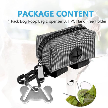 Dog Waste Bag Dispenser Pet Poop Bags Holder for Doggie Waste Bags Dispensers Soft Fabric Zipper Small Doggy Puppy Pouch for Leash Accessory Attachment with Carrier,Grey