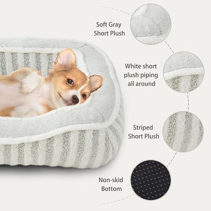 Dog Bed for Extra Small Dogs Breeds,Cat Bed,Puppy Kennel Bed with Pillow,Washable Deluxe Plush Dog Crate Beds,Comfy Durable Rectangular Pet Sleeping Bed & Non-Slip Bottom,Grey (19"X16")