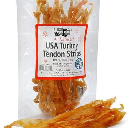 GOGO 3oz Turkey Tendon Strips Dog Chew Treats Sources and Made in The USA (1 Pack)