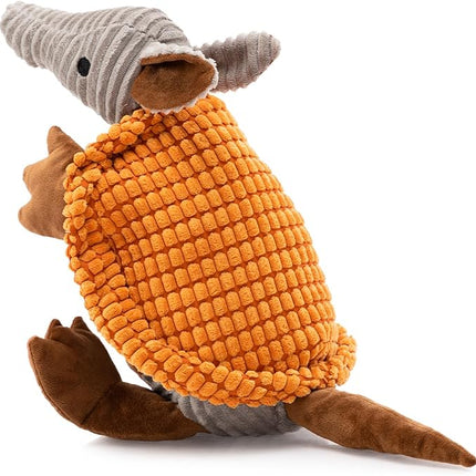 Hollypet Plush Dog Squeaky Toy Stuffed Armadillo Animal Pet Puppy Chew Toys with Clean Teeth for Small Medium Large All Breed Sizes Dogs, Orange, 14 in