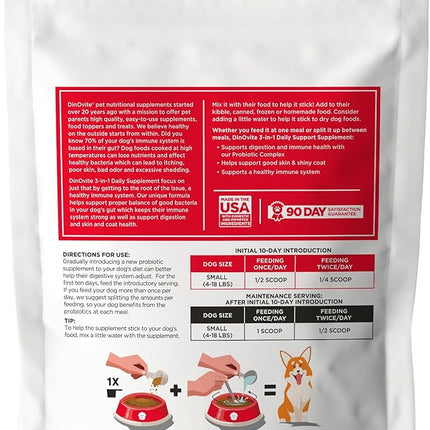 Dinovite Dog Probiotics for Yeast, Itchy Skin and Itchy Ears - Daily Skin & Coat, Digestive, and Immune Support for Small Dogs 1-18lbs – 90-Day Supply, Omega 3 Fatty Acids, Essential Pre & Probiotics