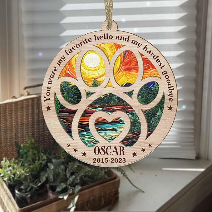 BSQUIELE Personalized Suncatcher Ornaments, Custom Pet Ornament with Name, Memorial Gifts for Loss of Dog, Cat, Dog Memorial Suncatcher, Cat Sympathy Gift, Christmas Ornaments, Xmas Tree Decoration