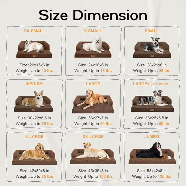 Extra Large Dog Bed-Orthopedic Waterproof XL Dog Bed for XLarge Extra Big Dogs - Foam Couch Sofa Washable with Removable Cover-Coffee