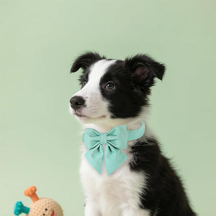 Maca Bates Mint Green Dog Collar with Cute Solid Sailor Bow Tie for Extra Large Girl Boy Dogs,Adjustbale Durable Breakaway Soft Collars with Bowtie for Female Male Puppy,Pet with Metal Buckle