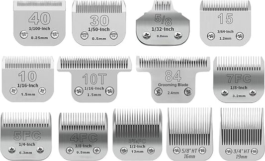 13pcs Pet Dog Grooming Clipper Stainless Steel Blade Kit,Compatible with Andis/Oster A5,Wahl KM10 Series