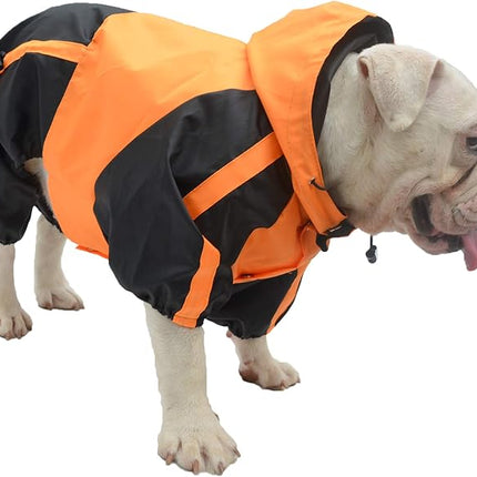 Lovelonglong American Bully Pitbull Dog Hooded Raincoat, Bulldog Rain Jacket Poncho Waterproof Clothes with Hood Breathable 4 Feet Four Legs Rain Coats for Pugs English French Bulldog Orange B-S