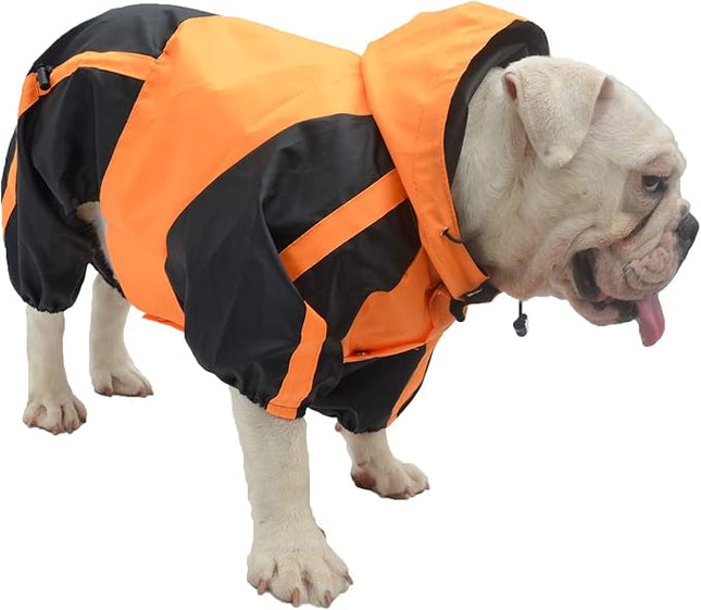 Lovelonglong American Bully Pitbull Dog Hooded Raincoat, Bulldog Rain Jacket Poncho Waterproof Clothes with Hood Breathable 4 Feet Four Legs Rain Coats for Pugs English French Bulldog Orange B-S