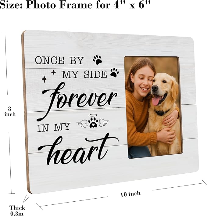 Pet Memorial Gifts for Dogs Sympathy, Loss of Dog Gift Picture Frame, Once by My Side Forever in My Heart Frames Fits 4x6 Photo