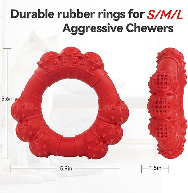 Indestructible Dog Chew Toys for Aggressive Chewers, Super Chewer Toys for Medium Large Dogs, Interactive Ring Toy, Heavy Duty Teething Toys
