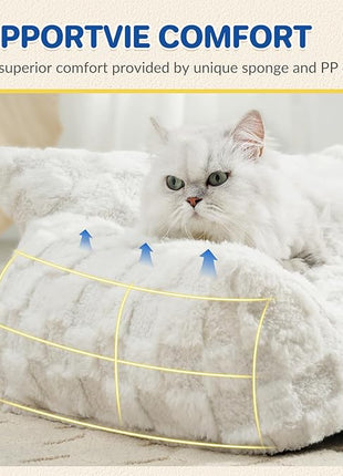 Cat Bed Cats Couch for Puppy and Kitten, Fluffy Pet Couch Small Dog Sofa Bed, Supportive Cat Sofa for Indoor Cats, Washable Cover & Non-Slip, 26 inch, White