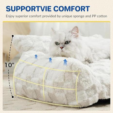 Cat Bed Dog Couch for Puppy and Kitten, Fluffy Dog Bed Medium Dogs Couch, Supportive Cat beds for Indoor Cats, Washable Cover & Non-Slip, 32 inch, White