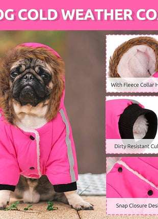 Queenmore Warm Dog Winter Coat, Cold Weather Waterproof Snow Jacket with Reflective Hoodie, Long Sleeves for Small to Large Dogs