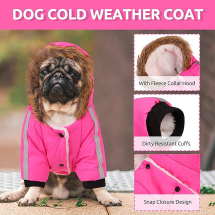 Queenmore Warm Dog Winter Coat, Cold Weather Waterproof Snow Jacket with Reflective Hoodie and Long Sleeves for Small to Large Dogs