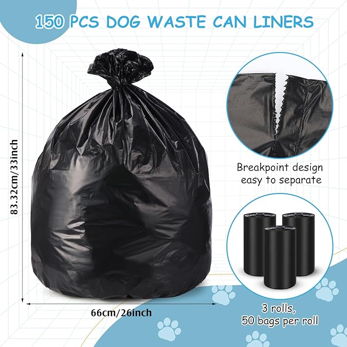 150 Pcs Dog Waste Bags Dog Poop Large Leak Proof Bags 26"x 33" pet Waste Station Can Liners Heavy Duty Pet trash Bin Liner Bag for Walking Poop Station Dispensers, 3 Rolls of 50(Black)