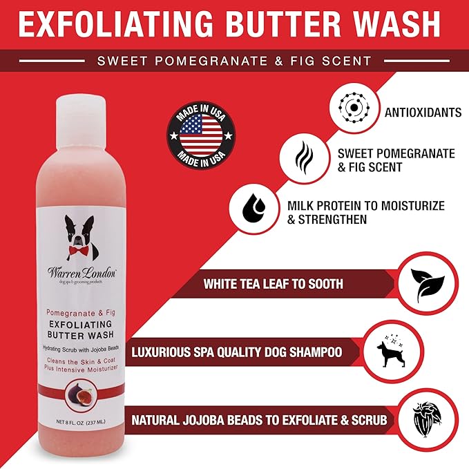 Warren London 8oz Butter Combo - Premium Dog Shampoo & Conditioner - Exfoliating Wash with Fragrant Leave in Conditioner - Pom & Fig w/Pom & Acai
