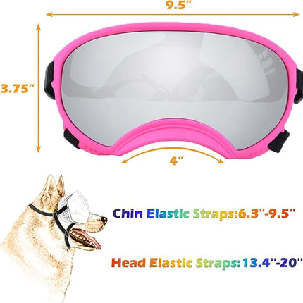 Large Dog Sunglasses with Adjustable Strap UV Protection, Winproof Puppy Sunglasses, Suitable for Medium-Large Pet Glasses, Dogs Eyes Soft Goggles, PinkSilver, (YD-23032706)