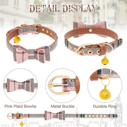 EXPAWLORER Dog Collar and Leash Set - Classic Plaid Dog Bow Tie and Dog Bandana Collar with Bell, Dog Leash Tangle Free, Adjustable Collars for Small Medium Large Dogs Cats, Holiday Ideal Gift