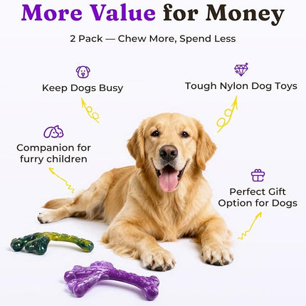 Dog Toys for Aggressive Chewers - 2 Pack Beef Bacon Flavor Tough Dogs Chew Toys, Indestructible Toy for Medium Large Dogs Gift