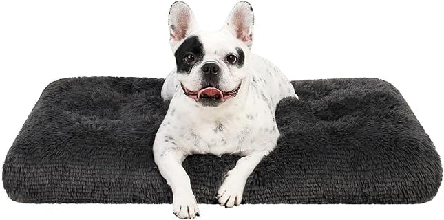 KSIIA Dog Crate Bed Washable Dog Beds for Medium Dogs Deluxe Plush Fluffy Comfy Thick Kennel Pad Anti-Slip & Anti-Scratch Pet Sleeping Mat, 29 x 21 Inch, Dark Gray