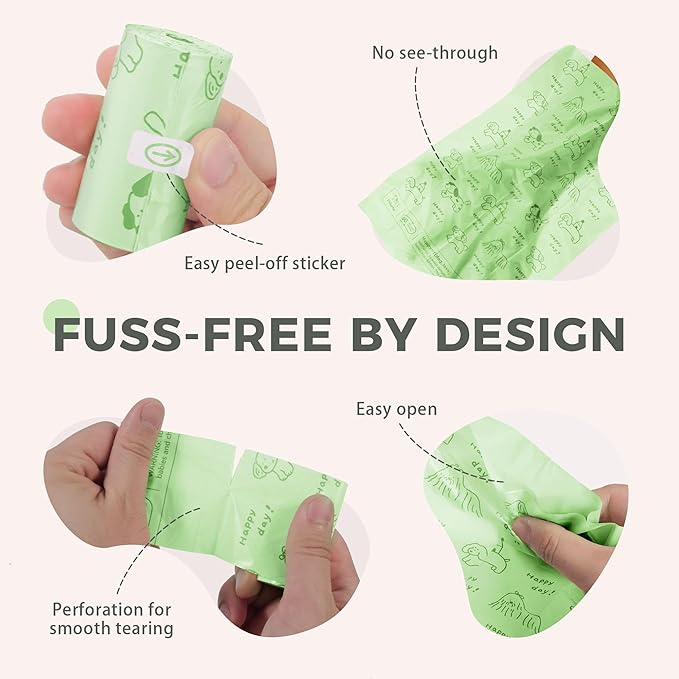Green Dog Poop Bags - 128 Count, 60% Recycled Plastic Unscented Dog Poop Bags - Easy-Peel Sticker, Leak-Proof, Extra Strong & Thick - Perfect for Diapers, Cat Litter (8 Rolls)