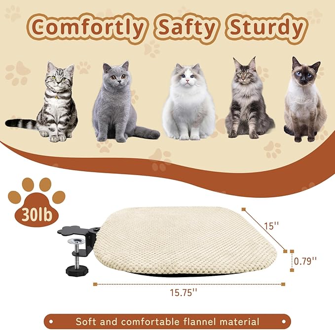 BESTISAN Durable Cat Bed Desk-Metal Frame &Flannel Fabric Soft Cover,Sturdy&Comfortable for Indoor Pets,Spacious Cat Beds for Office Desk and Game Island Table,Removable Washable(Beige)