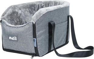 Car Seat Booster for Small Dogs and Cats – Portable Pet Travel Bag Under 30lbs, Washable Car Seat with Safety Belt and Storage Pockets (Grey)