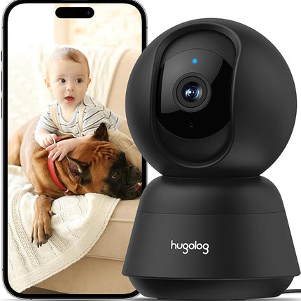 Hugolog 2K 3MP Indoor Pan/Tilt Security Camera with Auto-Focus,Ideal for Baby Monitor/Pet Camera/Home Security,Starlight Color Night Vision,Human/Pet AI,US Cloud,Compatible with Alexa