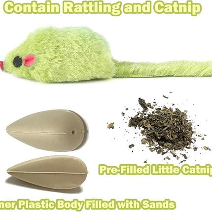12PCS Rattle Cat Mouse Toys also Prefilled Catnip, 2.36” Mice Body Size, Faux Fur Cat Mice Toys with Plastic Body, Interactive Catnip Toys for Indoor Cats Play Fetch